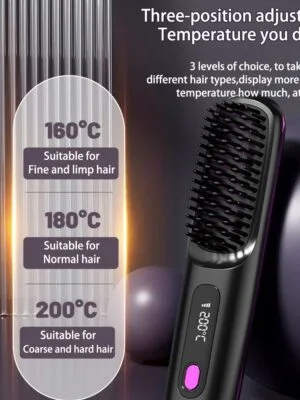 2 In 1 Straight Hair Comb Wireless Hair Straightener Brush Hair Fast Heating Portable Hot Curler USB Charging